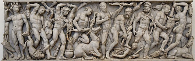 Mythological frieze sarcophagus showing the Labors of Hercules . Ca. 240-250 AD. Rome, Palazzo Altemps (inv. 8642).